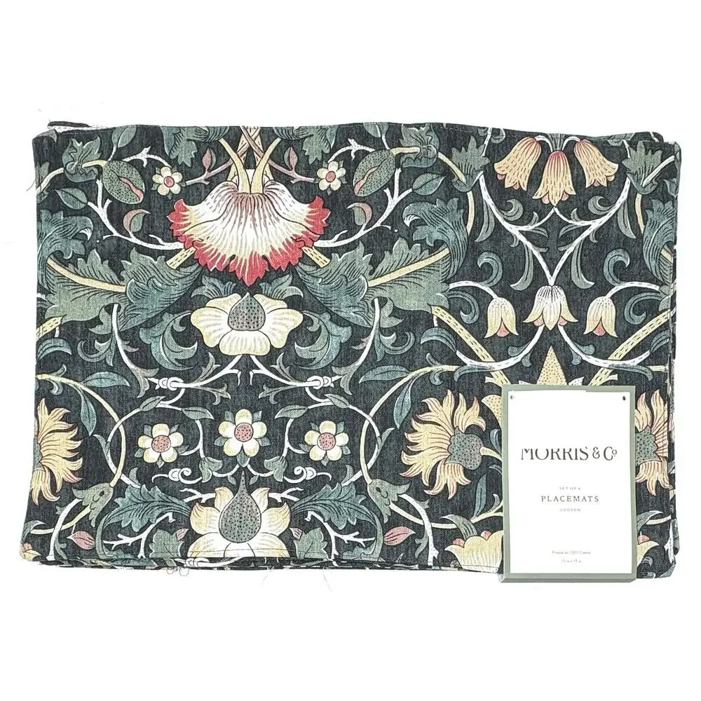 William Morris & Co Placemats Lodden 100% Cotton Fabric Dark Green 13x19” Set 4